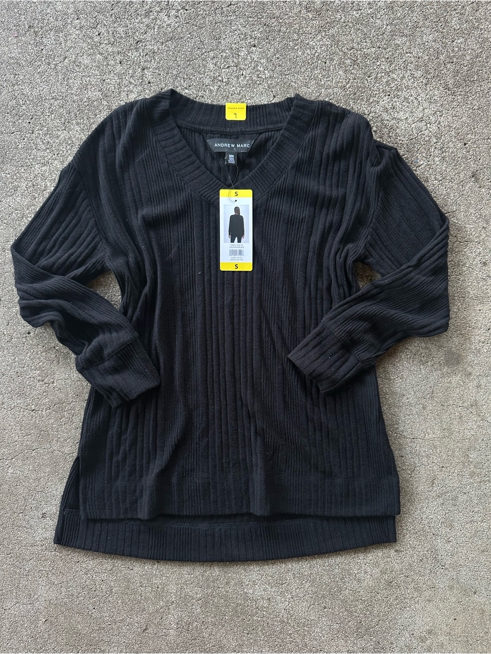 Andrew Marc Black Ribbed V-Neck Sweater